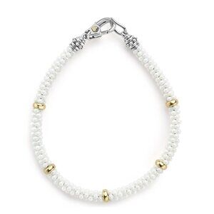 White Caviar Five Gold Station Ceramic Bracelet | 5mm from Lagos Size M(7)